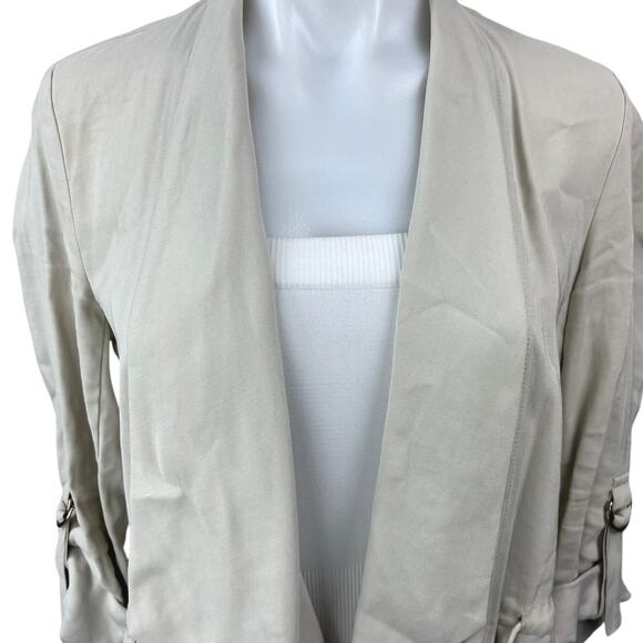 Zara Off White Long Open Front Drapey Waterfall Light Trench Coat Jacket Size XS - Picture 3 of 5